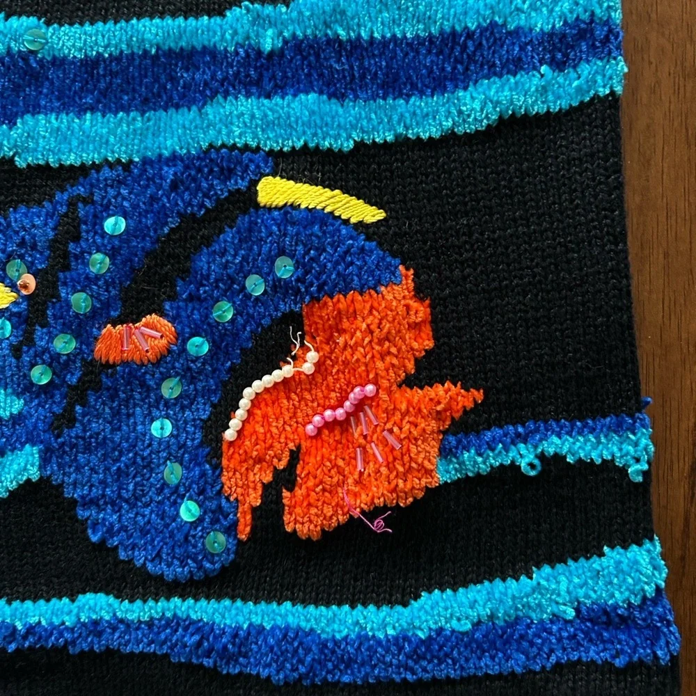 Victoria Harbor vintage aquatic, marine fish design, short sleeve sweater size M - Picture 9 of 11